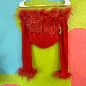 BETTER BE red feather off the shoulder top